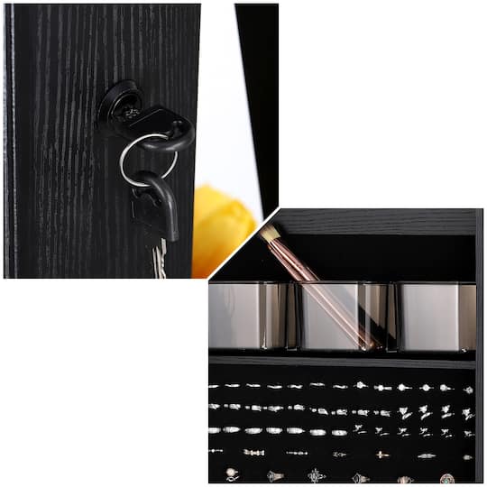 NEX™ Black 360 Degree Rotatable Jewelry Armoire with Free-Standing Mirror